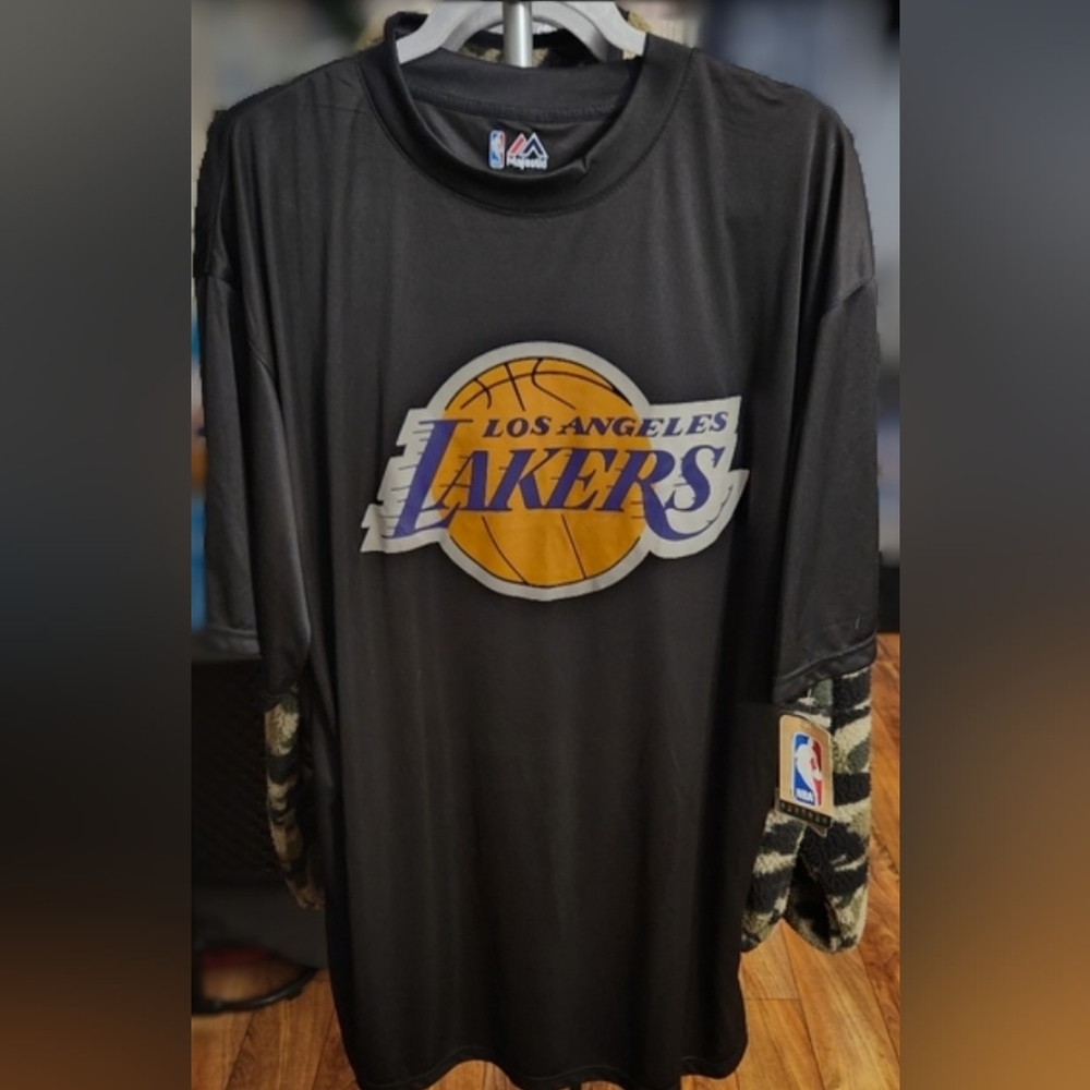 NBA Majestic Los Angeles Lakers moisture wicking crewneck black tshirt  Mens XLT